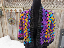 Load image into Gallery viewer, Crochet Granny Square Cardigan: Rainbow Hexagon Jacket