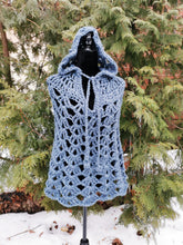 Load image into Gallery viewer, Crochet Hooded Poncho: Night Sky Lace Cape