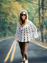 Load image into Gallery viewer, Crochet Hooded Cape: Cream Lace Cluster Poncho, Travel Accessory