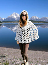 Load image into Gallery viewer, Crochet Hooded Cape: Cream Lace Cluster Poncho, Travel Accessory