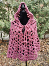 Load image into Gallery viewer, Dark Cherry Crochet Hooded Poncho Cape: Lightweight Travel Accessory