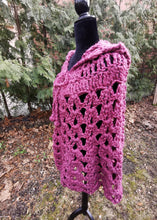 Load image into Gallery viewer, Dark Cherry Crochet Hooded Poncho Cape: Lightweight Travel Accessory