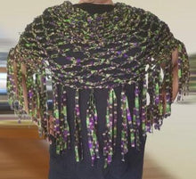 Load image into Gallery viewer, Crochet Ribbon Cape, Metallic Fringe Poncho