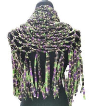 Load image into Gallery viewer, Crochet Ribbon Cape, Metallic Fringe Poncho