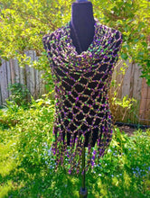 Load image into Gallery viewer, Crochet Ribbon Cape, Metallic Fringe Poncho