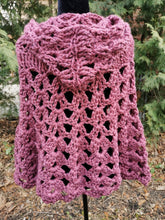 Load image into Gallery viewer, Dark Cherry Crochet Hooded Poncho Cape: Lightweight Travel Accessory