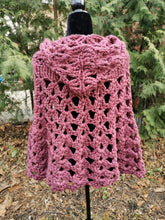 Load image into Gallery viewer, Dark Cherry Crochet Hooded Poncho Cape: Lightweight Travel Accessory