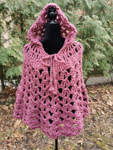 Load image into Gallery viewer, Dark Cherry Crochet Hooded Poncho Cape: Lightweight Travel Accessory