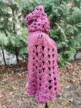 Load image into Gallery viewer, Dark Cherry Crochet Hooded Poncho Cape: Lightweight Travel Accessory