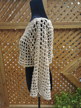 Load image into Gallery viewer, Beige Crochet Sleeves, Bolero Shrug: Ribbon Yarn Open-Front Top