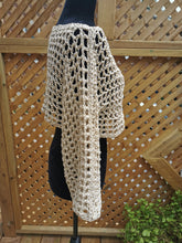 Load image into Gallery viewer, Beige Crochet Sleeves, Bolero Shrug: Ribbon Yarn Open-Front Top