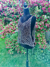Load image into Gallery viewer, Crochet Open Side Festival Top: Metallic Rainbow Rave Tunic