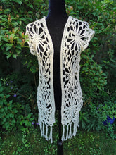 Load image into Gallery viewer, Crochet Flower Granny Square Vest: Cream Cotton Beach Coverup