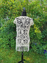 Load image into Gallery viewer, Crochet Flower Granny Square Vest: Cream Cotton Beach Coverup