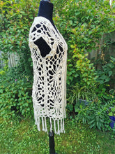 Load image into Gallery viewer, Crochet Flower Granny Square Vest: Cream Cotton Beach Coverup