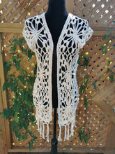 Load image into Gallery viewer, Crochet Flower Granny Square Vest: Cream Cotton Beach Coverup
