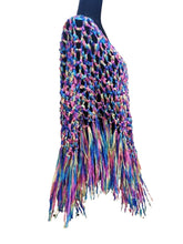 Load image into Gallery viewer, Crochet Rainbow Ribbon Poncho with Fringe