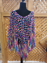 Load image into Gallery viewer, Crochet Rainbow Ribbon Poncho with Fringe
