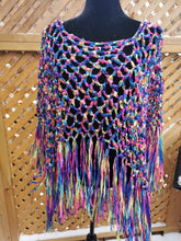 Load image into Gallery viewer, Crochet Rainbow Ribbon Poncho with Fringe