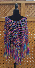 Load image into Gallery viewer, Crochet Rainbow Ribbon Poncho with Fringe