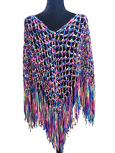 Load image into Gallery viewer, Crochet Rainbow Ribbon Poncho with Fringe