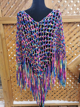 Load image into Gallery viewer, Crochet Rainbow Ribbon Poncho with Fringe
