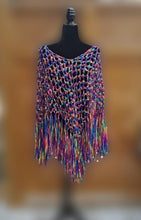 Load image into Gallery viewer, Crochet Rainbow Ribbon Poncho with Fringe