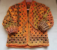 Load image into Gallery viewer, Children Crochet Cardigan, Toddler Autumn Sweater, Boho-Chic Acrylic Knit, size 5-10