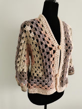 Load image into Gallery viewer, Cropped Crochet Granny Square Cardigan: Pastel Hexagon Jacket