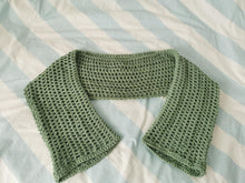 Load image into Gallery viewer, Crochet Mesh Sleeves, Light Sage Long Sleeve Top - S-XL, Handmade Crocheted Shoulder Shrug, Sage Green Bell Sleeve Crop Top