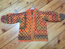 Load image into Gallery viewer, Children Crochet Cardigan, Toddler Autumn Sweater, Boho-Chic Acrylic Knit, size 5-10