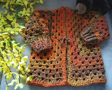 Load image into Gallery viewer, Children Crochet Cardigan, Toddler Autumn Sweater, Boho-Chic Acrylic Knit, size 5-10