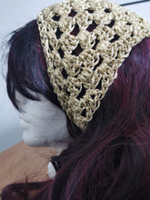Load image into Gallery viewer, Crochet Bandana, Gold Metallic Head Scarf