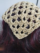 Load image into Gallery viewer, Crochet Bandana, Gold Metallic Head Scarf