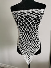 Load image into Gallery viewer, Crochet Sequin Scarf, White and Iridescent sequinned Triangle Scarf