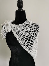 Load image into Gallery viewer, Crochet Sequin Scarf, White and Iridescent sequinned Triangle Scarf