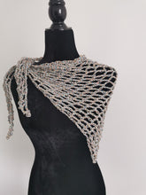 Load image into Gallery viewer, Crochet Shimmer Triangle Shawl – Handmade sparkly Festival Wrap, Boho Shawl, Belt Accessory