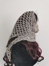 Load image into Gallery viewer, Crochet Shimmer Triangle Shawl – Handmade sparkly Festival Wrap, Boho Shawl, Belt Accessory