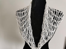 Load image into Gallery viewer, Crochet Sequin Scarf, White and Iridescent sequinned Triangle Scarf