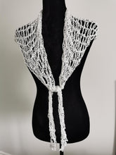Load image into Gallery viewer, Crochet Sequin Scarf, White and Iridescent sequinned Triangle Scarf