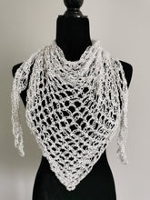 Load image into Gallery viewer, Crochet Sequin Scarf, White and Iridescent sequinned Triangle Scarf