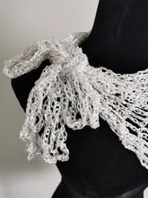 Load image into Gallery viewer, Crochet Sequin Scarf, White and Iridescent sequinned Triangle Scarf