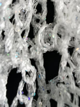 Load image into Gallery viewer, Crochet Sequin Scarf, White and Iridescent sequinned Triangle Scarf