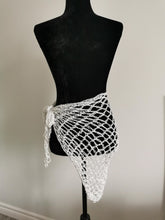 Load image into Gallery viewer, Crochet Sequin Scarf, White and Iridescent sequinned Triangle Scarf