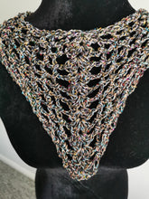Load image into Gallery viewer, Crochet Bandana with Vintage yarn, Sequin Triangle Scarf (Black & Iridescent Rainbow)