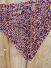 Load image into Gallery viewer, Crochet Bandana, Sequin Triangle Scarf (vintage Purple yarn & purple Sequin)