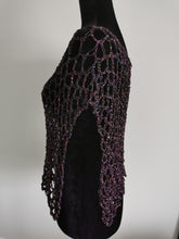 Load image into Gallery viewer, Purple Sequin Poncho, Crochet Mesh Cape, Vintage yarn
