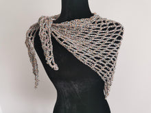 Load image into Gallery viewer, Crochet Shimmer Triangle Shawl – Handmade sparkly Festival Wrap, Boho Shawl, Belt Accessory