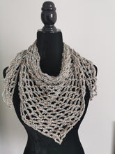 Load image into Gallery viewer, Crochet Shimmer Triangle Shawl – Handmade sparkly Festival Wrap, Boho Shawl, Belt Accessory