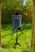 Load image into Gallery viewer, Blue Poncho - Diagonal Crochet Poncho with fringe
